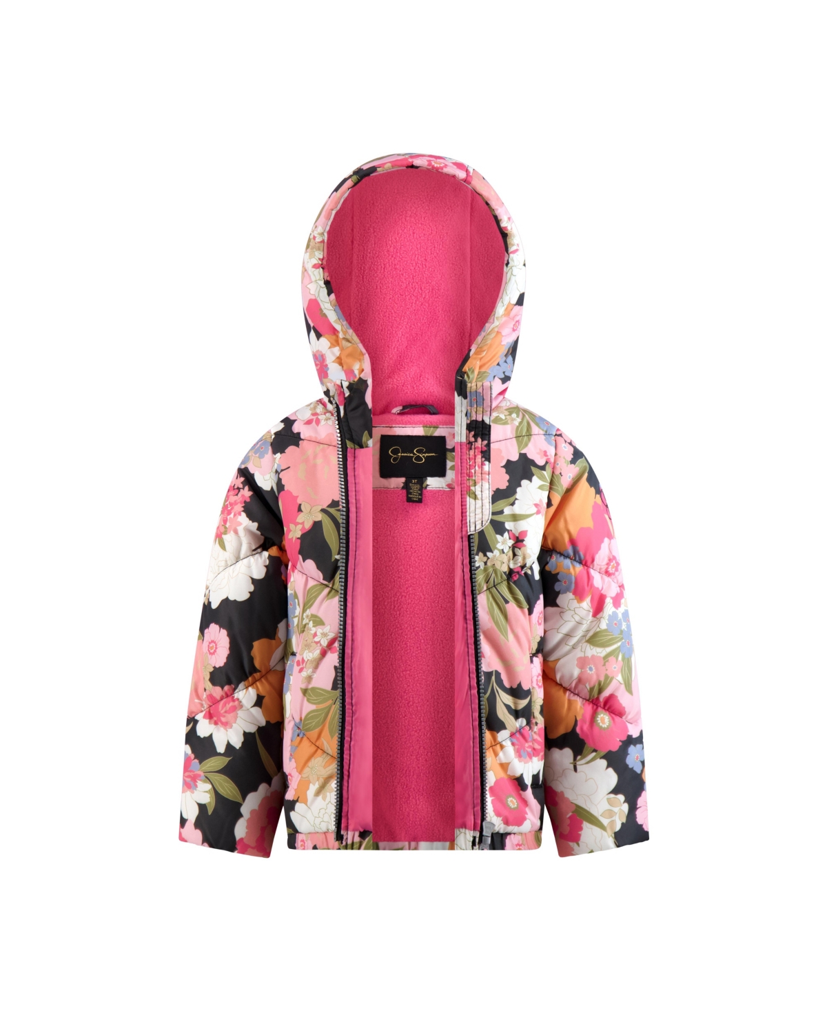 Jessica Simpson Girls FashionPrint Puffer Jacket With Hat - Floral