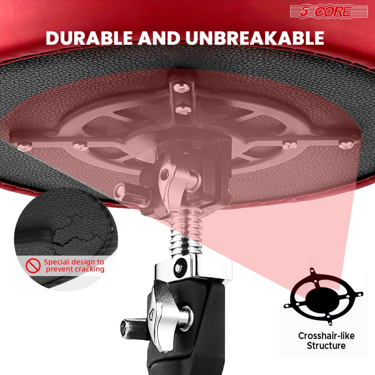 5 Core Drum Throne Comfortable Height Adjustable Stool Thick Padded Seat Professional Heavy Duty Musician Drummer Chair lbs Capacity for Adults An