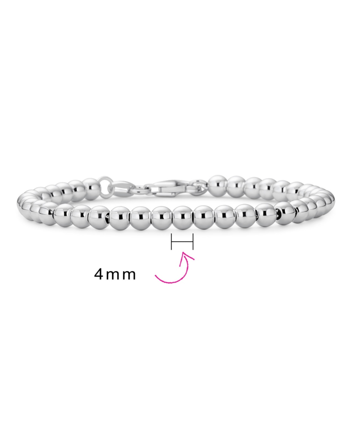 Bling Jewelry Simple Plain Hand Strung Polish Round Light Weight SterlingBead 4MM Ball Strand Bracelet For Women 7 Inch - Silver