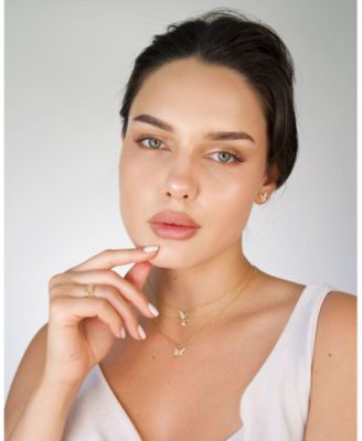 Gold Butterfly Stud Earrings Featuring Mother of Pearl Inlay