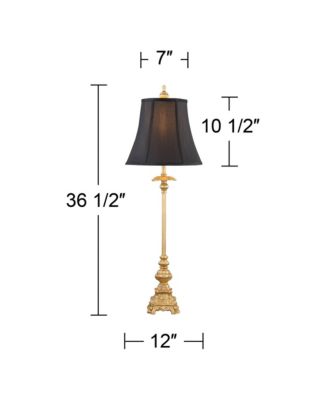 Traditional Buffet Table Lamps 36.5" Tall Set of 2 Gold Intricate Details Black Fabric Bell Shade for Dining Room