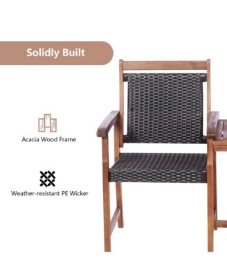 Patio Acacia Wood Conversation Companion Bench Loveseat Chair with Side Table