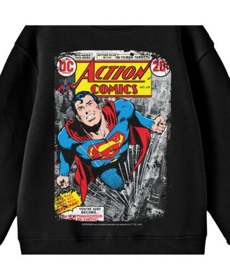 Boys Distressed Action Comics Cover No. 419 Crew Neck Long Sleeve Black Youth Tee