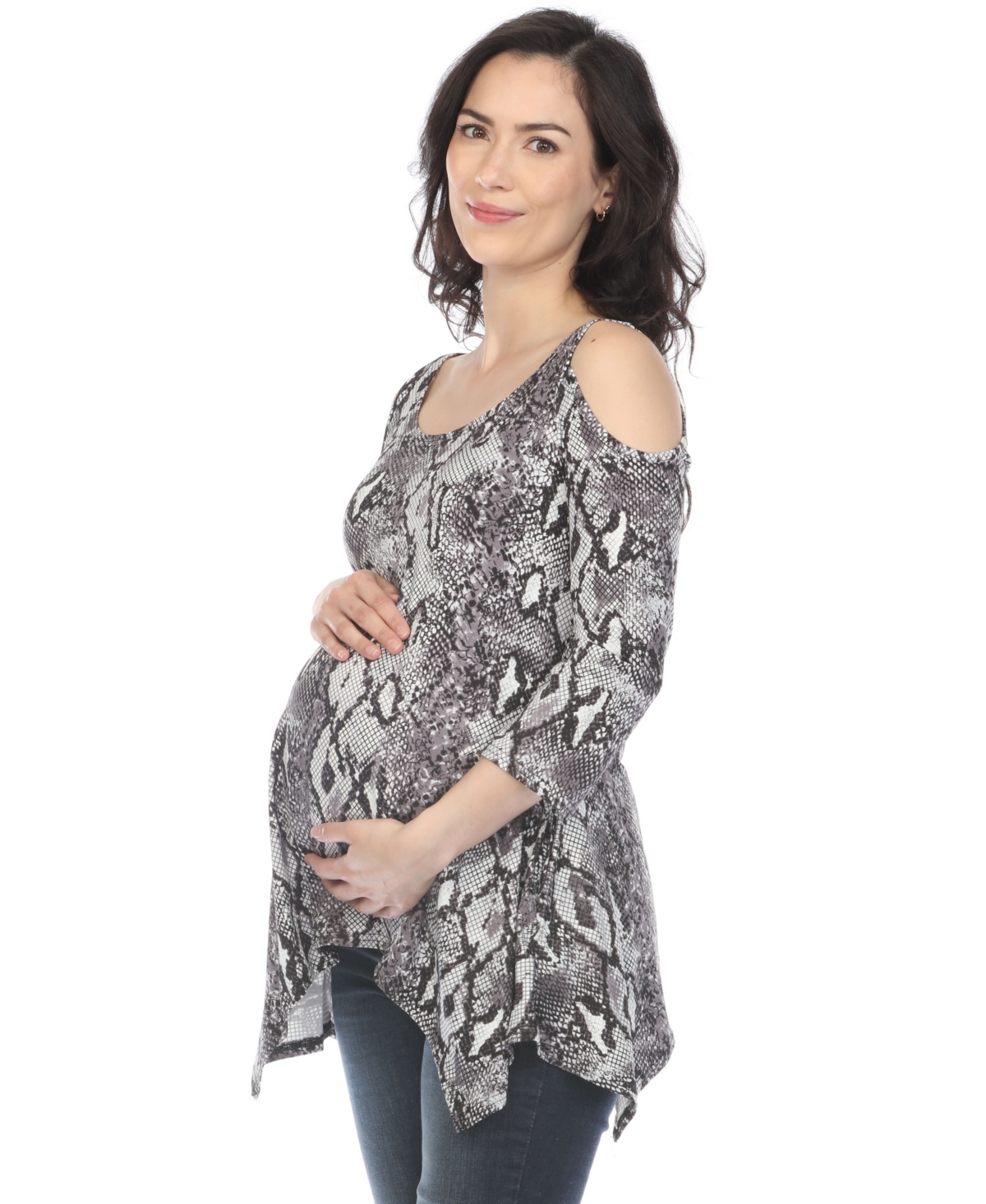 WHITE MARK MATERNITY SNAKE PRINT COLD SHOULDER TUNIC 