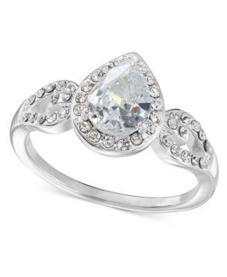 Charter Club - Silver-Tone Stone & Crystal Pear Halo Statement Ring