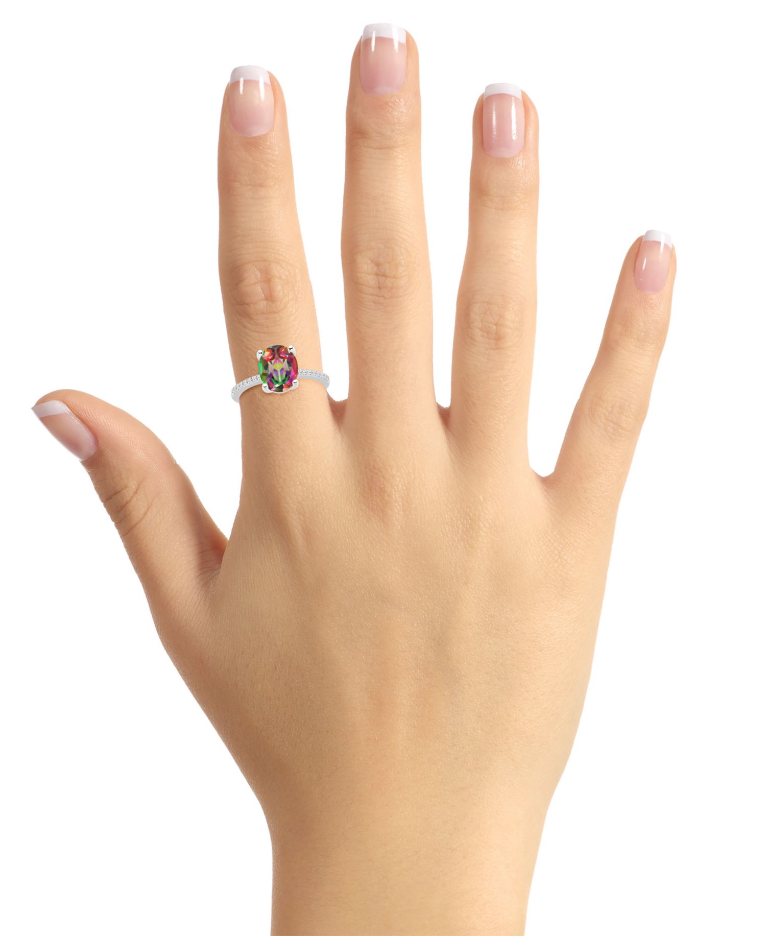Mystic Topaz (3-5/8 ct. t.w.) & Diamond (1/10 ct. t.w.) Oval Solitaire Ring in Sterling Silver (Also in Pink Topaz)