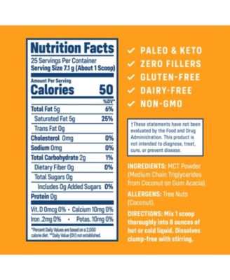 MCT Oil Powder Supplement - Unflavored MCT powder with keto-friendly C8 MCTs. Free of dairy, gluten and GMOs, 25 servings