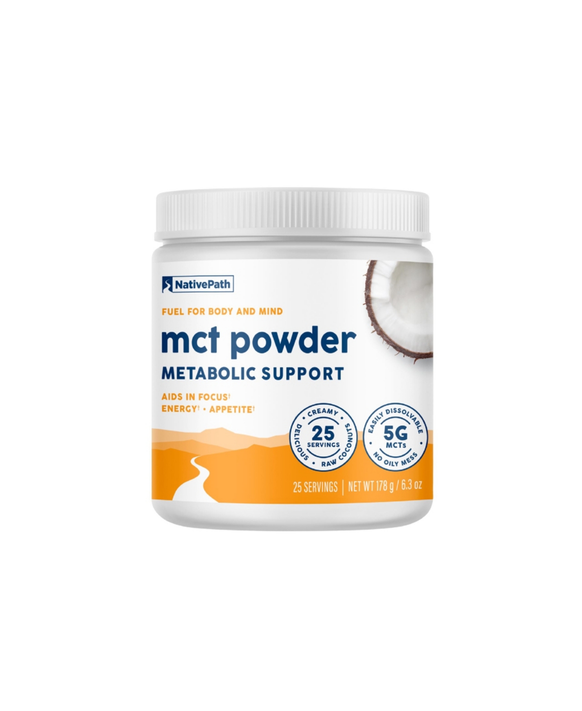 Mct Oil Powder Supplement - Unflavored Mct powder with keto-friendly C8 MCTs. Free of dairy, gluten and GMOs, 25 servings - White