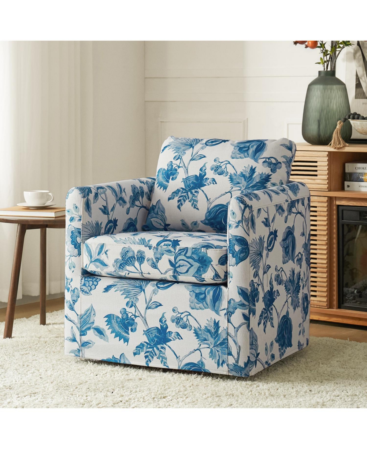 Modern Fabian Slipcovered Swivel Chair with Removable Slipcover