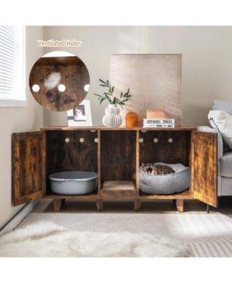 2-Door Cat Litter Box Enclosure with Winding Entry and Scratching Board