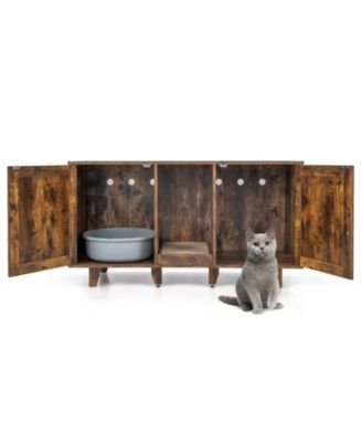 2-Door Cat Litter Box Enclosure with Winding Entry and Scratching Board