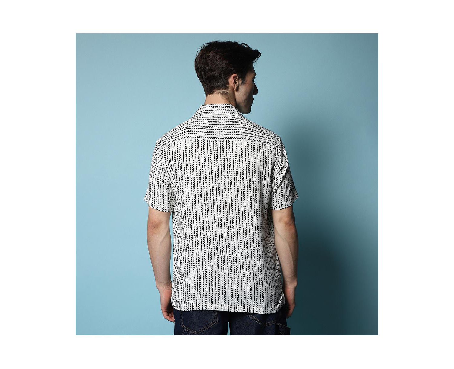 Men's Ivory White Dot Lined Shirt