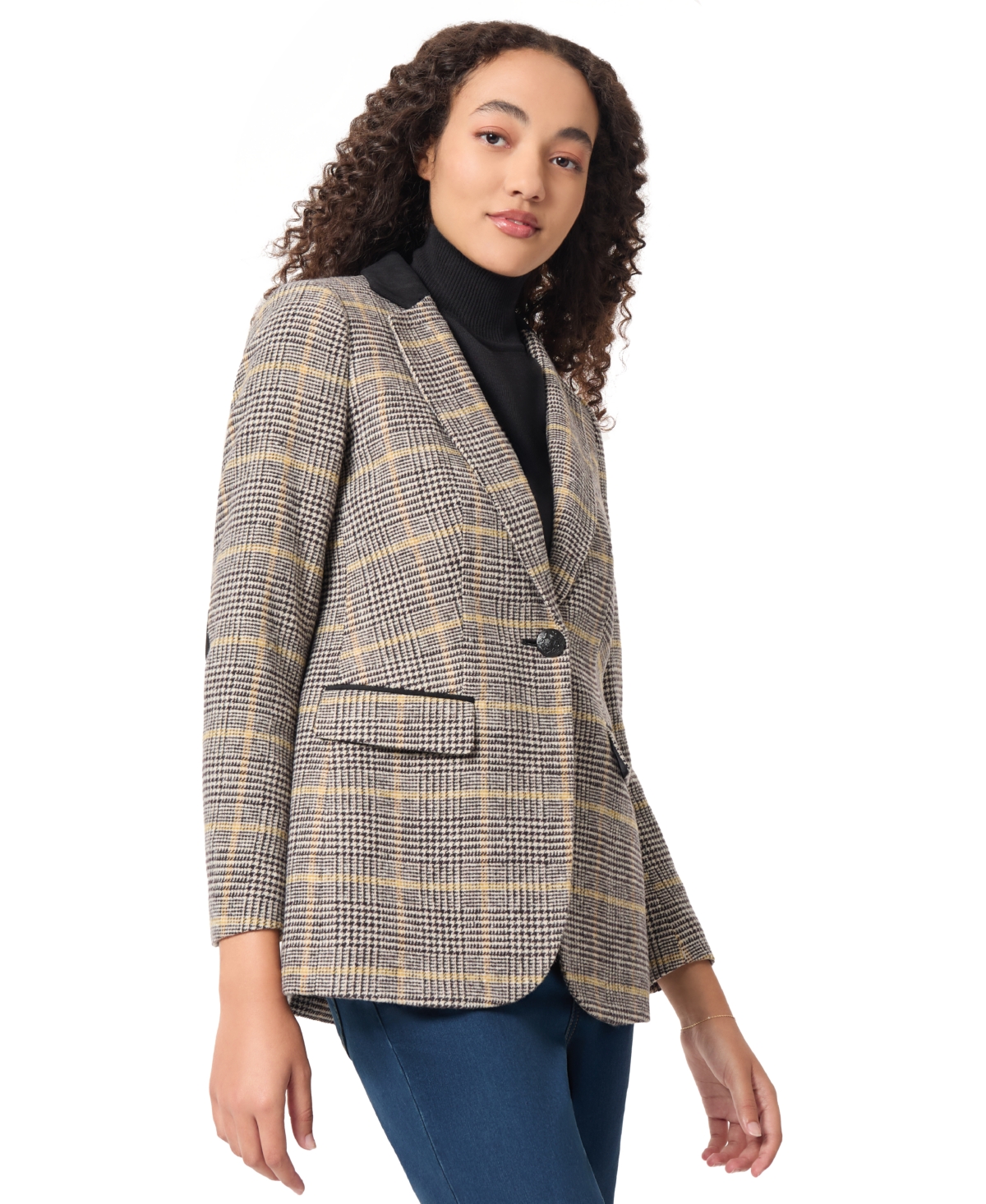 Jones New York Women's Elbow-Patch Plaid Blazer