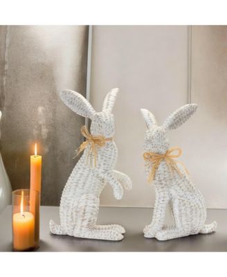 Wicker Rabbit Statue (Set of 2)