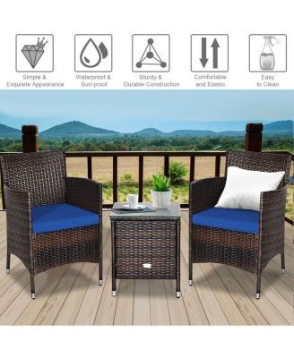 3 Pieces Ergonomic Wicker Patio Conversation Set-Navy