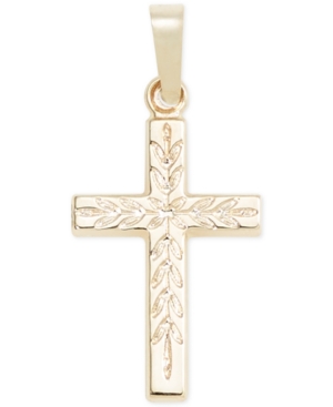image of Small Leaf Cross Pendant in 14k Gold