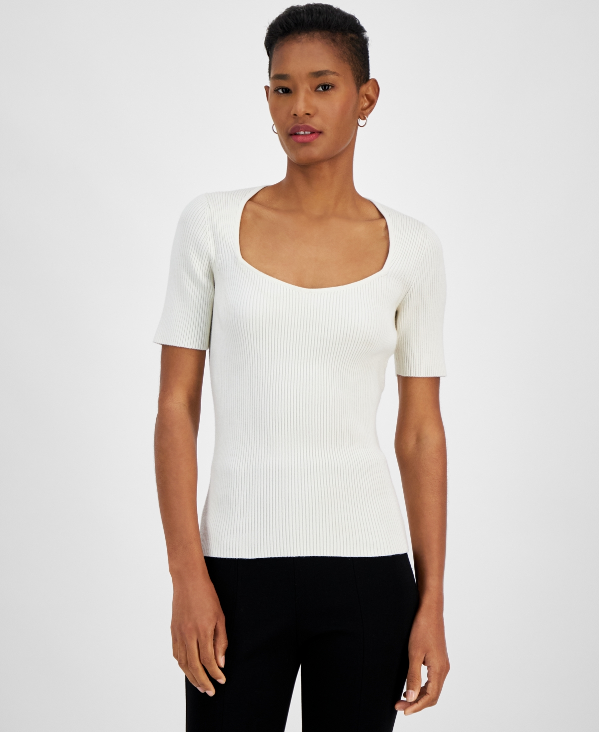 Women's Faggio Ribbed Sweetheart-Neck Top - White