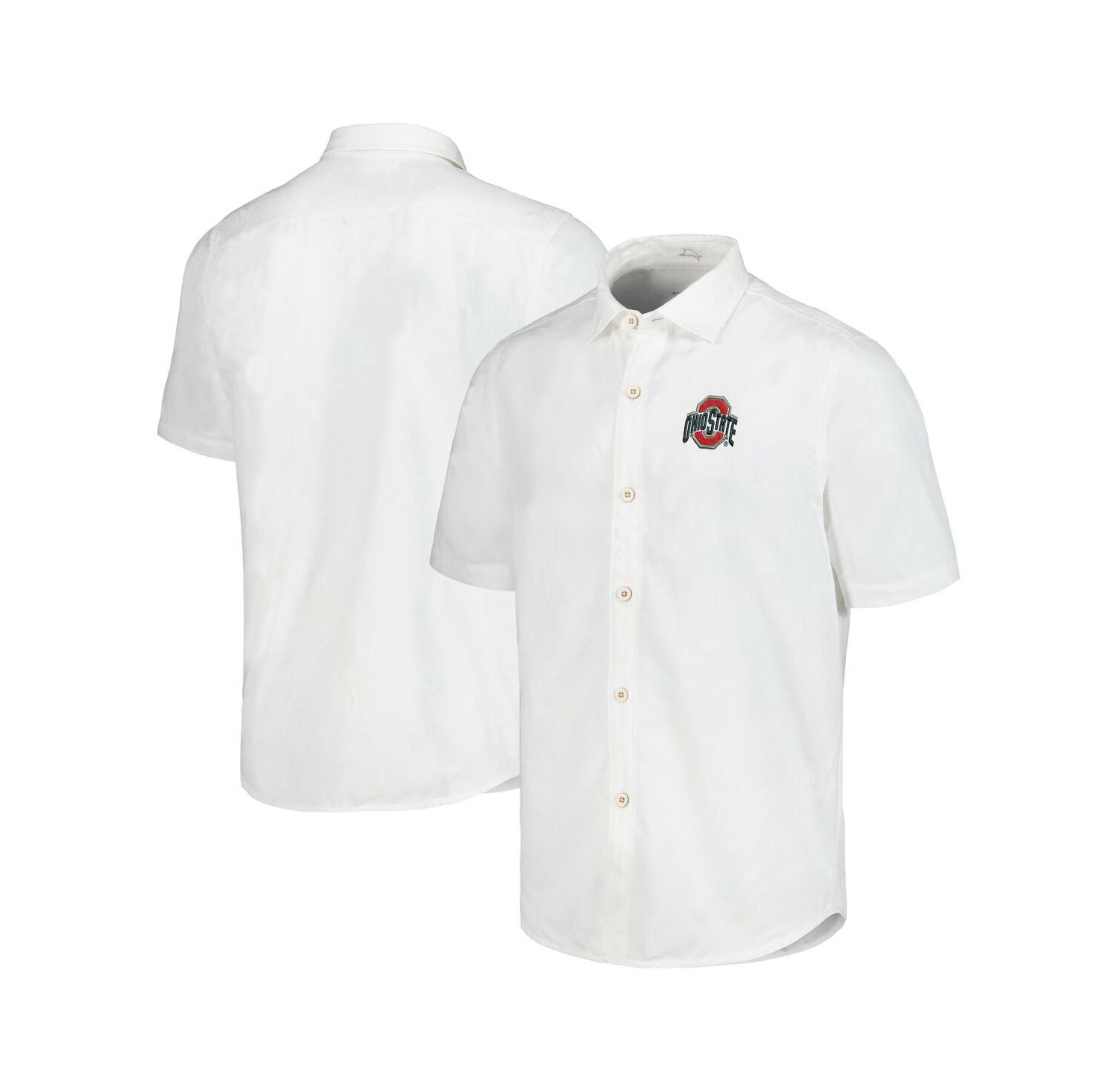 Men's White Ohio State Buckeyes Coconut Point Palm Vista IslandZone Camp Button-Up Shirt
