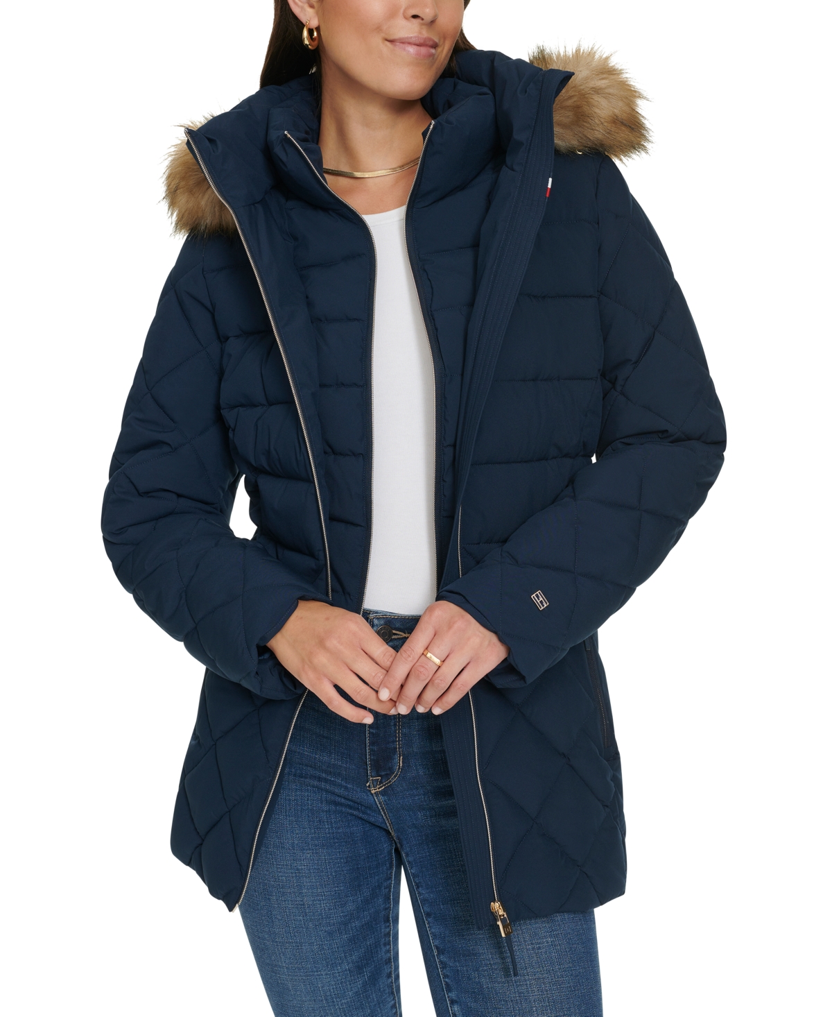 Tommy Hilfiger Women's Bibbed Faux-Fur-Trim Hooded Puffer Coat, Created for Macy's