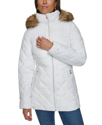 Women's Bibbed Faux-Fur-Trim Hooded Puffer Coat, Created for Macy's