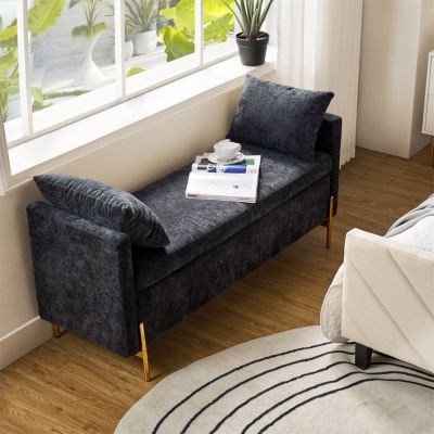 Angelus Modern Upholstered Flip Top Storage Bench with Throw Pillow