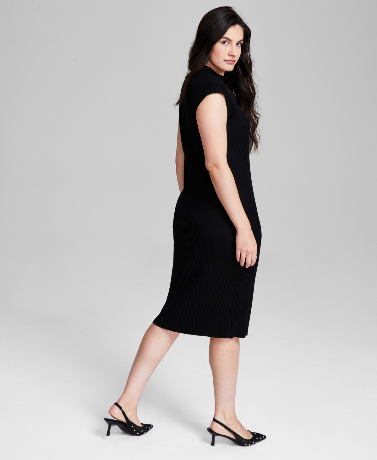 And Now This Women's Ribbed Sweater Mock-Neck Midi Dress, Created for Macy's
