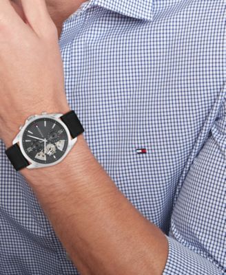 Men's Black Leather Watch 43.5mm