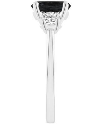 Onyx & White Topaz (5/8 ct. t.w.) Three Stone Ring in Sterling Silver