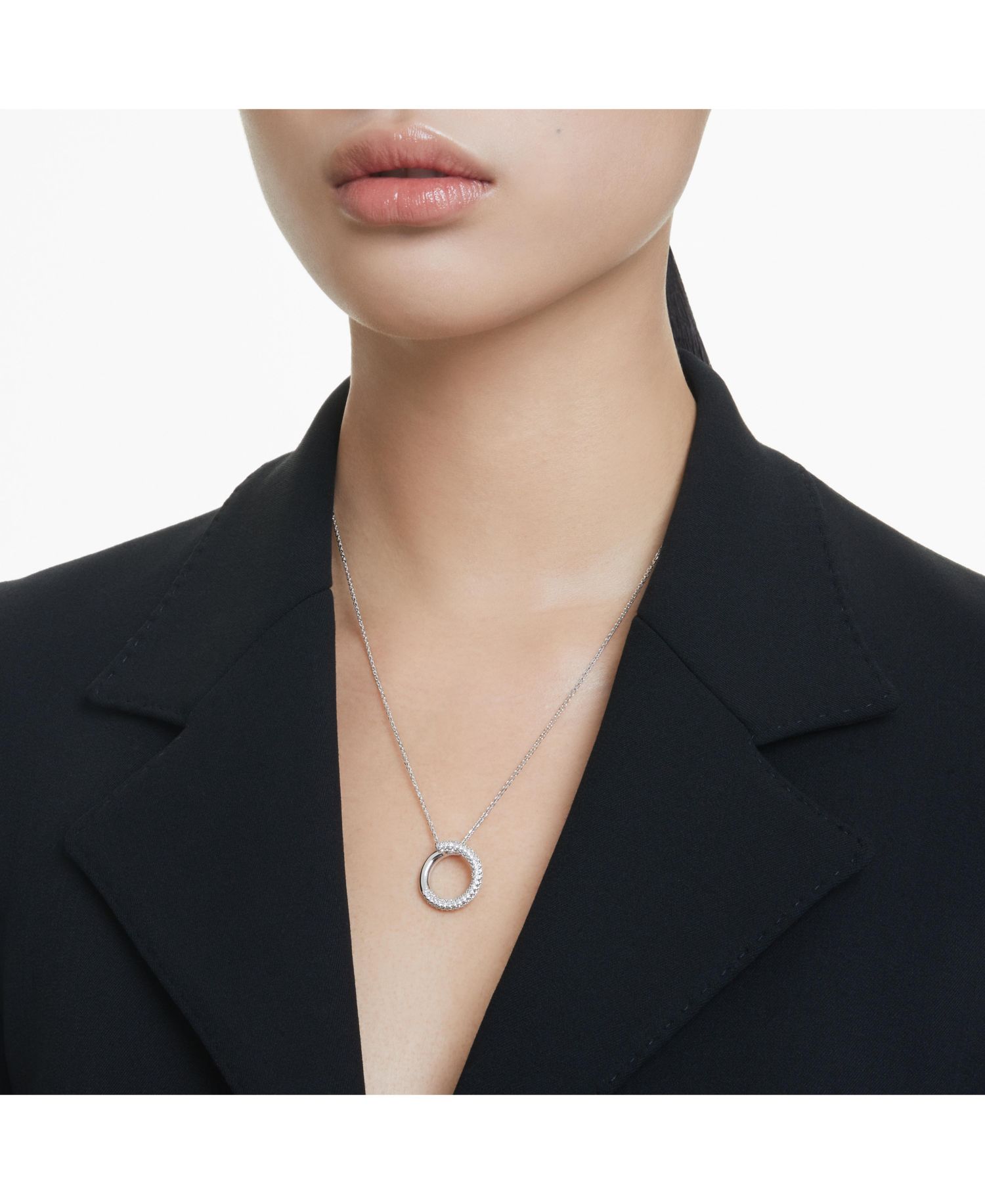 Dextera Pendant, Pav&eacute;, White, Rhodium Plated Necklace