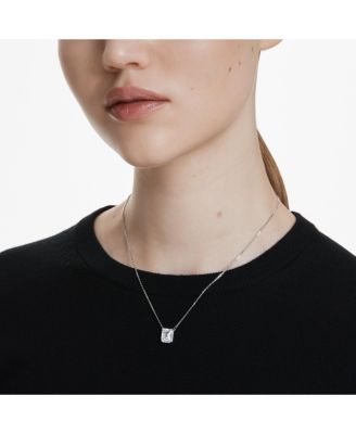 Stilla Pendant, Octagon Cut, White, Rhodium Plated Necklace