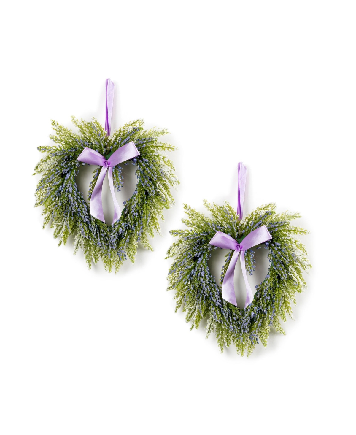 Lavender Twig Heart Wreath Set for Charming Home Decor (Set of 2) - Purple, Green