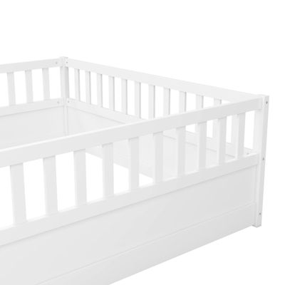 Montessori Floor Bed Frame with High Barrier and Door