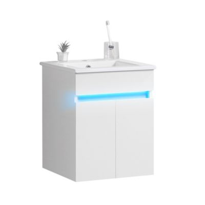 Modern Bathroom Vanity with Ceramic Sink and Automatic Lighting