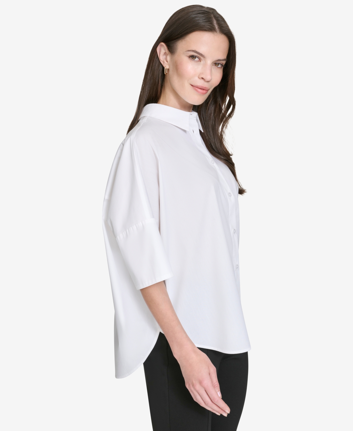 Halston Women's Cotton Dolman-Sleeve Hi-Low Shirt