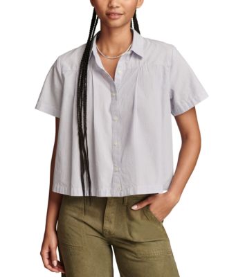 Lucky Brand - Women's Striped Cotton Pleated Cropped Shirt
