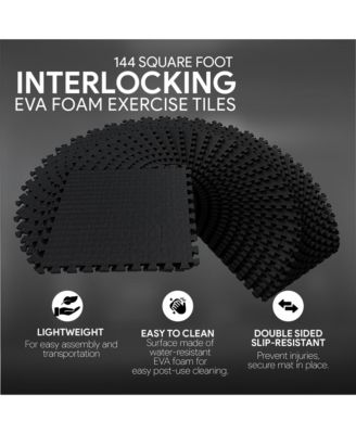 144 Sq Ft Interlocking EVA Foam Exercise Mat Tiles, Black