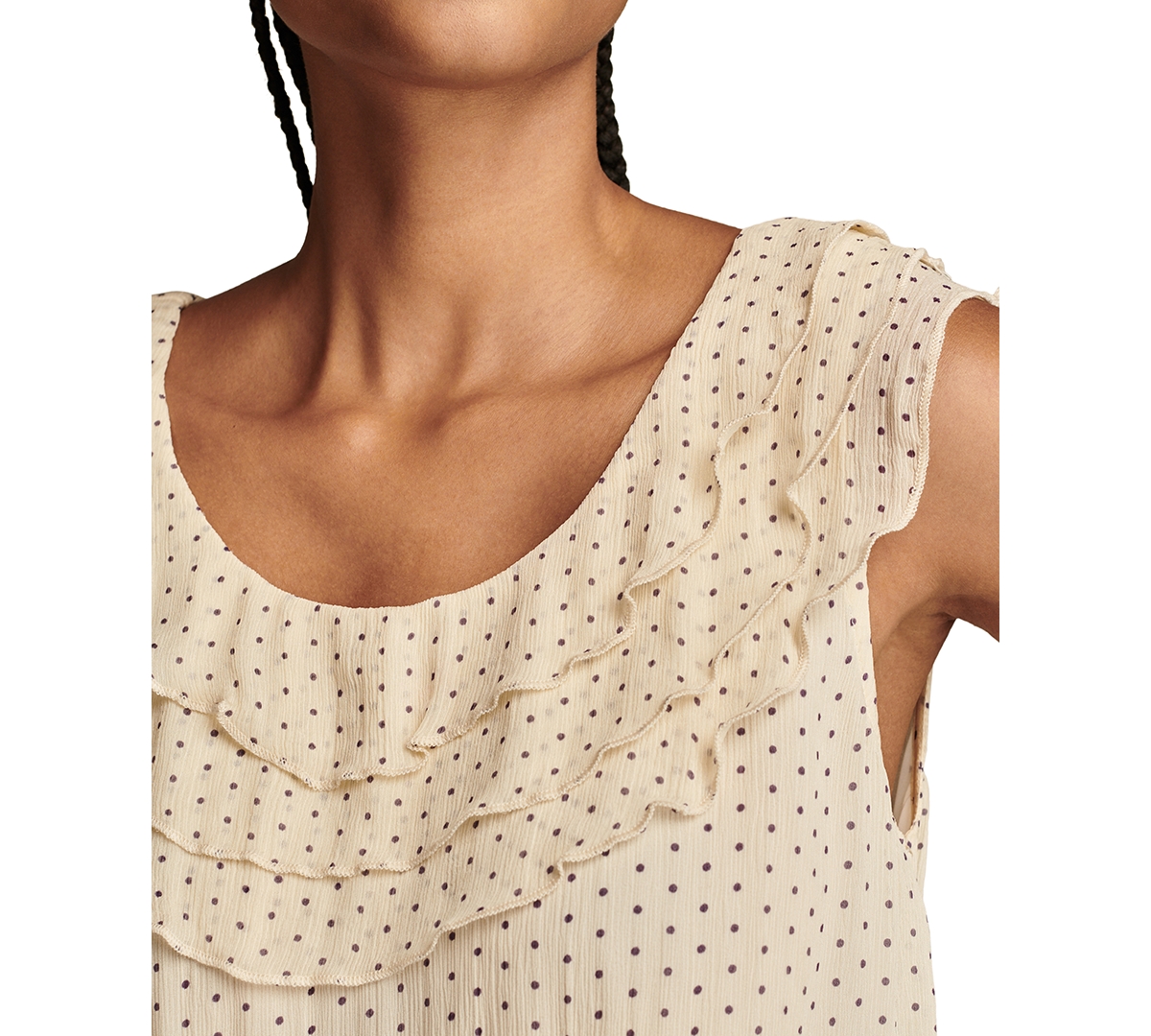 Lucky Brand Women's Dotted Ruffled Sleeveless Top