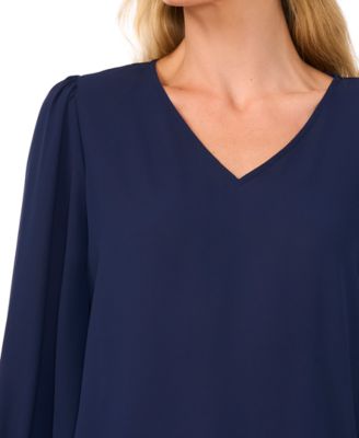 Women's Long-Sleeve Smocked-Cuff V-Neck Blouse