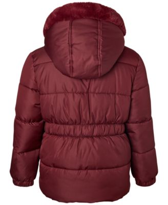 Toddler & Little Girls Rose-Quilted Hooded Puffer Jacket with Faux-Fur Trim