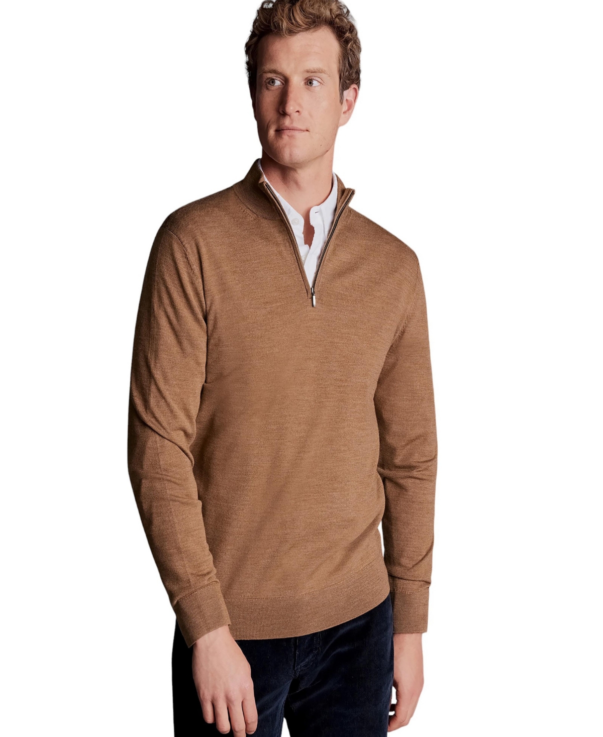 Men's Pure Merino Zip Neck Sweater - Sand
