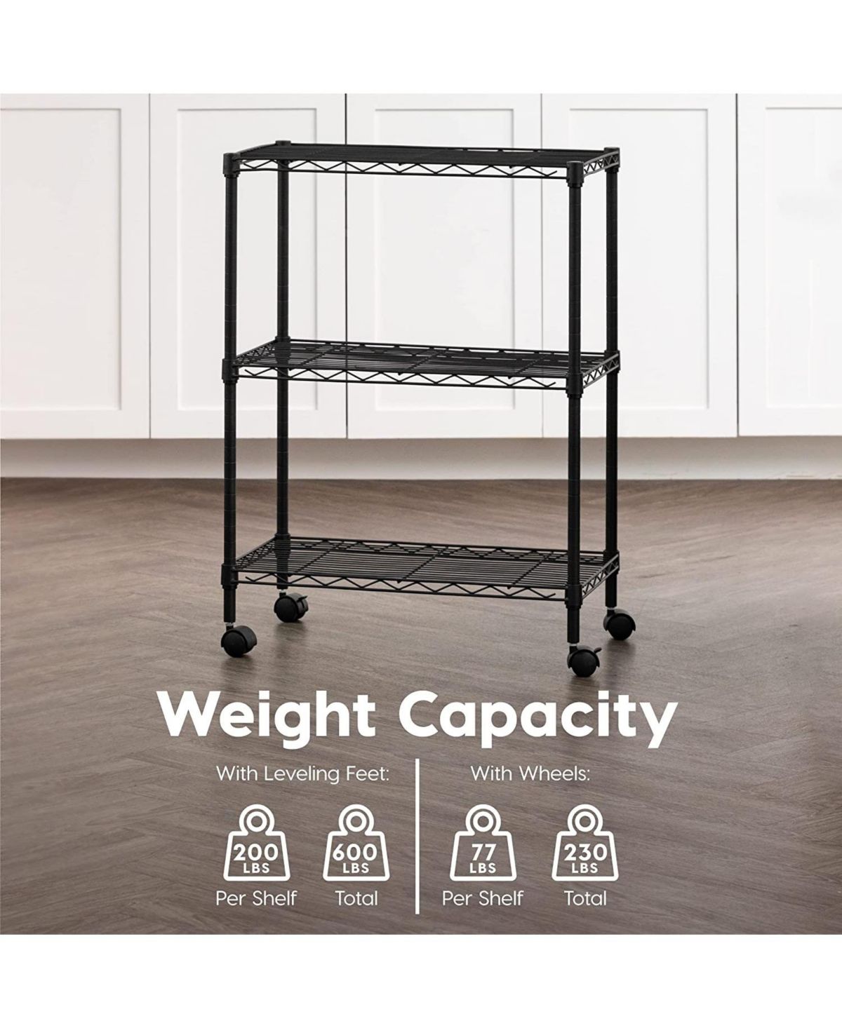 USA 3-Tier Steel Storage Rack with Removable Casters, Rolling ...