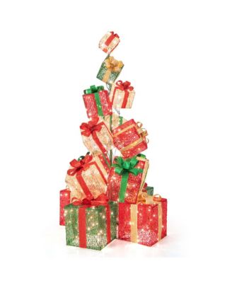 15 Stacked Pre-Lit Gift Box Tower 67'' Lighted Present Decoration with 450 Lights