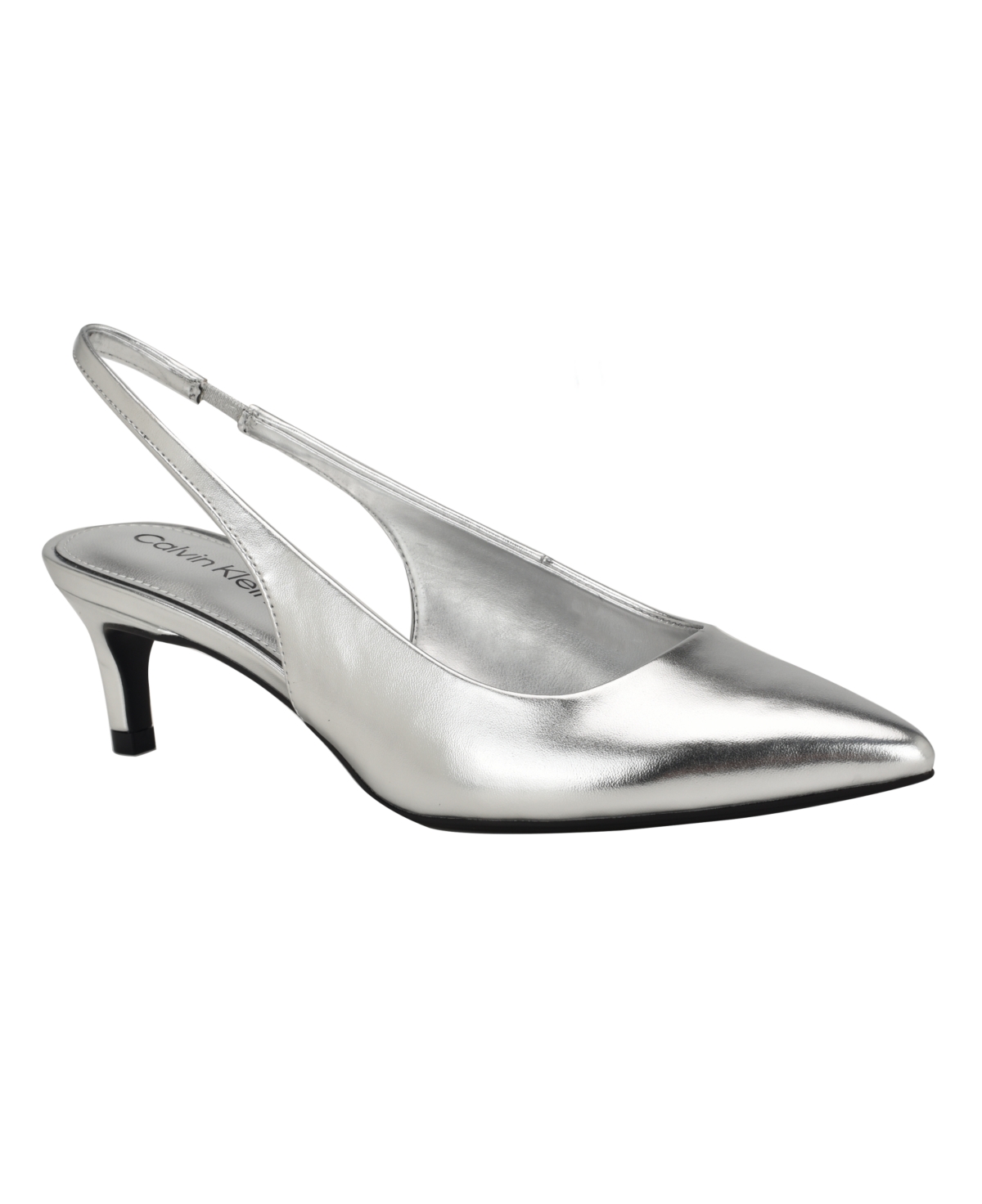 Calvin Klein Dainty Womens Pointed Toe Heels Slingback Sandals In Silver