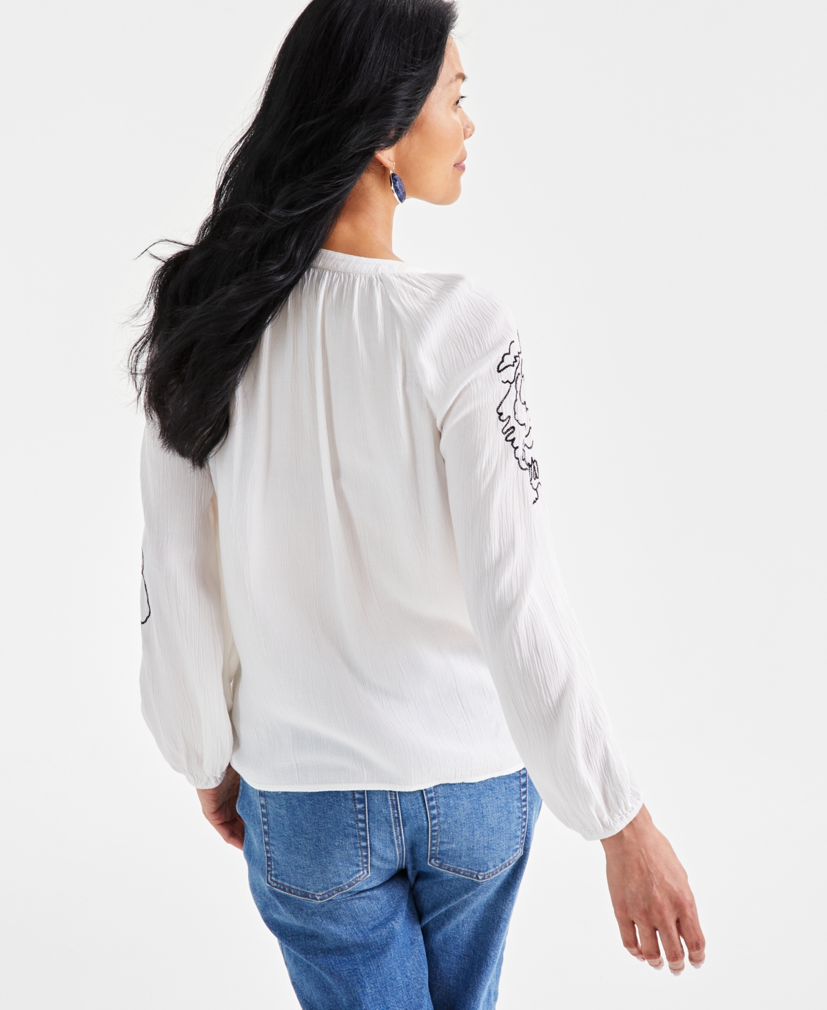 Style & Co Women's Embroidered Popover Peasant Top, Created for Macy's