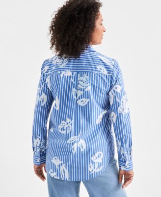 Women's Cotton Floral Striped Perfect Shirt