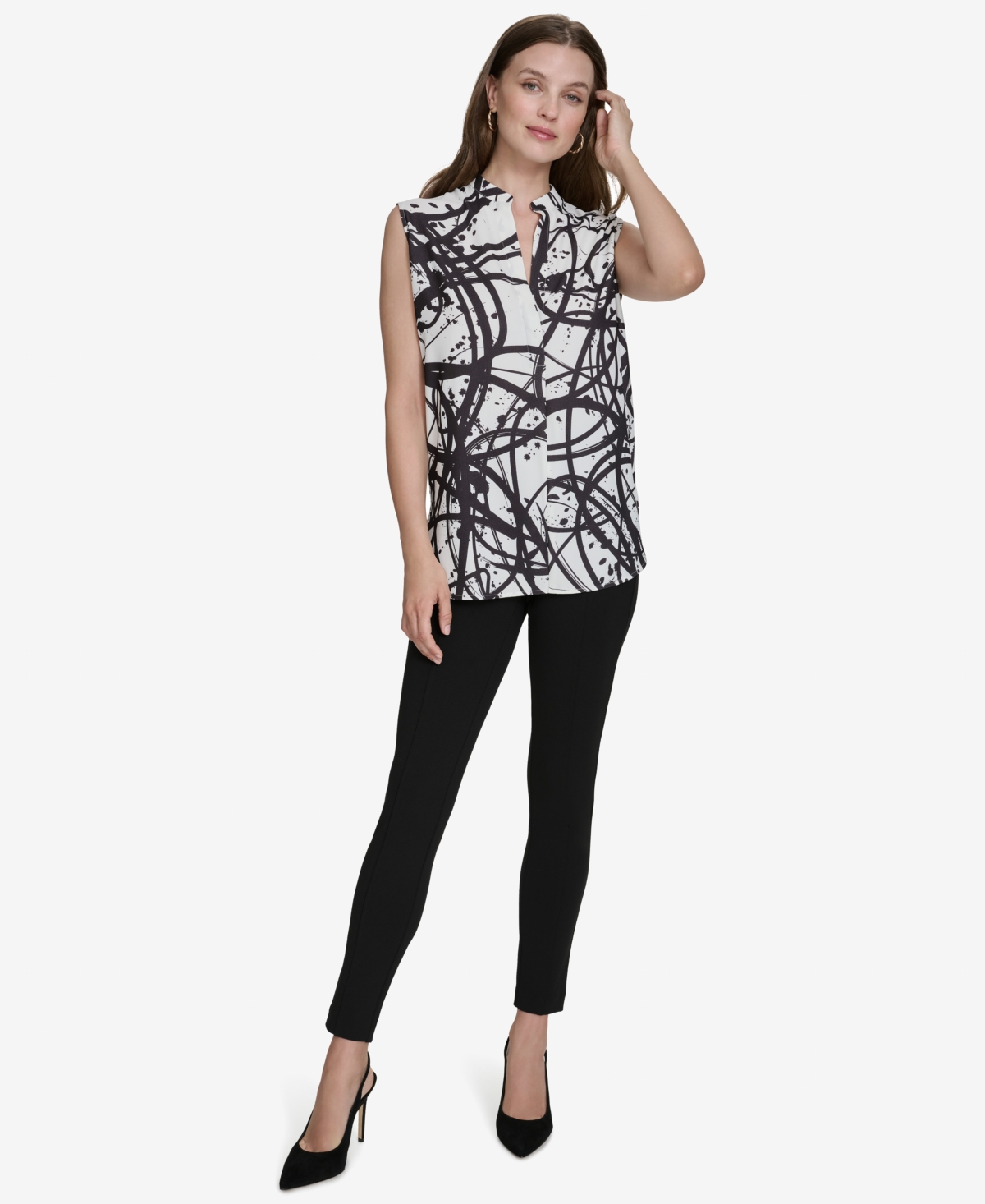 Halston Women's Printed Mandarin-Collar Long Top