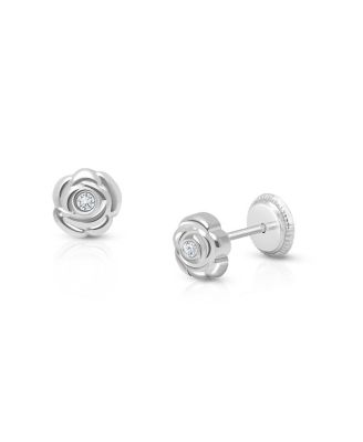 14K Gold Blushing Rose Studs Screw Back Earrings