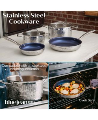 6-Piece Stainless Steel Cookware Set, Hammered Finish, Tri-Ply Construction Clad Cookware, Nonstick Induction, Oven & Dishwasher Safe