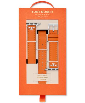 Tory Burch Women's The T Double Wrap Orange Leather Strap For