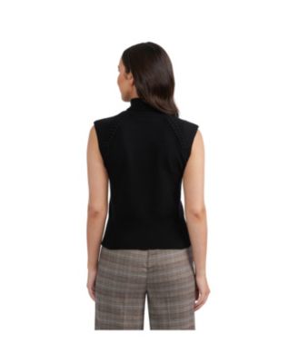 Women's Sleeveless Turtleneck Sweater with Braid Detail